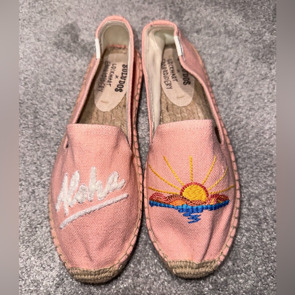 Soludos Pink Aloha Embroidered Espadrilles